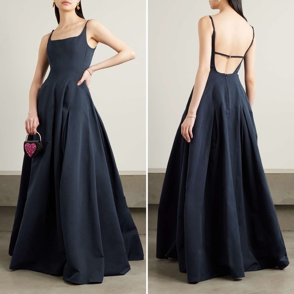 STAUD Joli Open-Back Full Skirt Maxi Dress Gown Navy Blue NWT Size 4 - Picture 3 of 16
